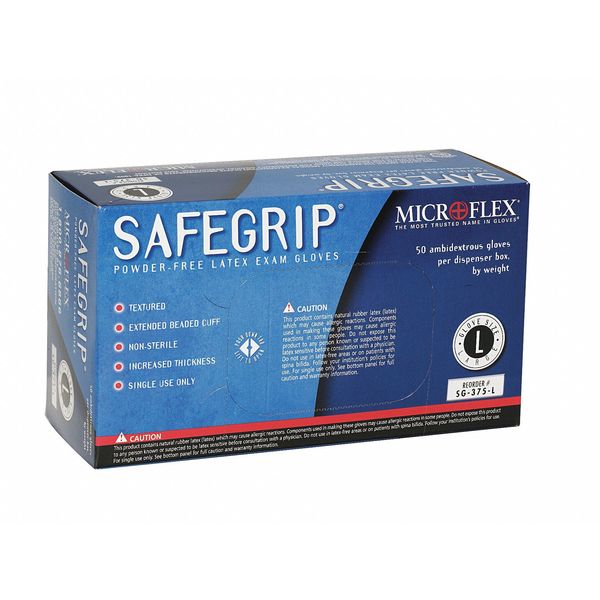 Exam Gloves, Natural Rubber Latex, Powder Free, Blue, S, 50 PK