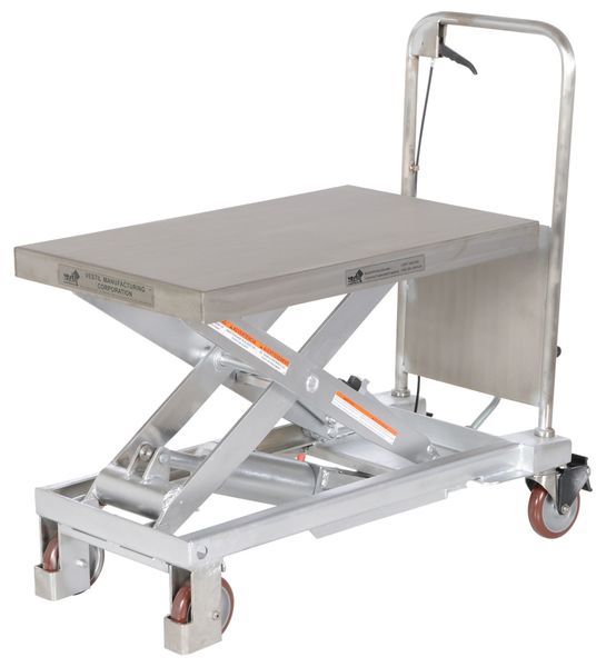 Scissor Lift Cart, SS, 1000 lb. Cap, 19-3/4