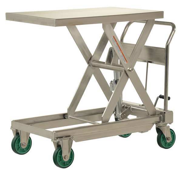 Scissor Lift Cart, SS, 1000 lb. Cap, 19-3/4