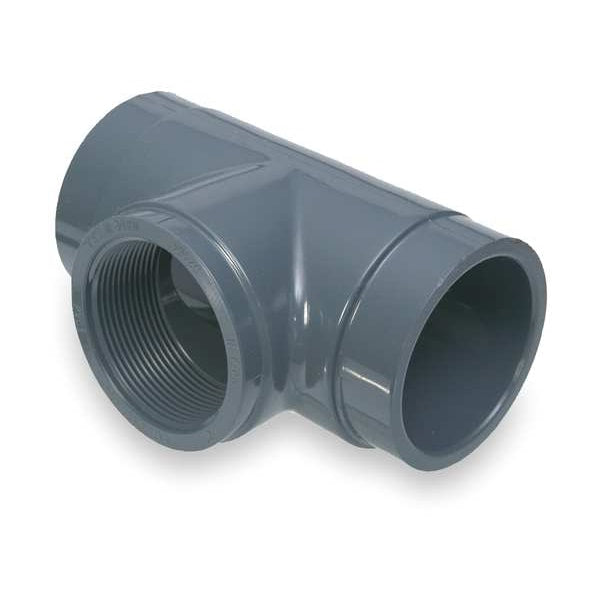 PVC Tee, Socket x Socket x FNPT, 2 in Pipe Size