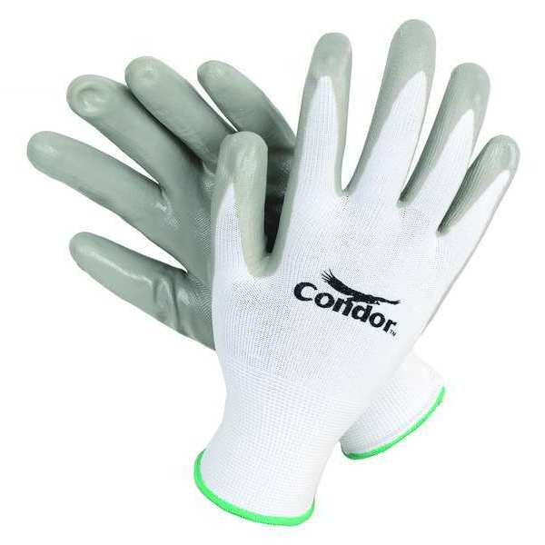 Nitrile Coated Gloves, Palm Coverage, White/Gray, S, PR