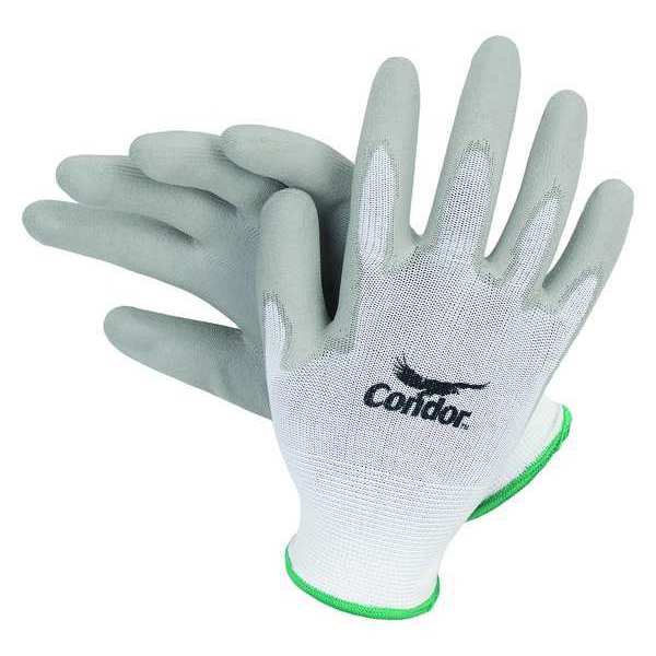Polyurethane Coated Gloves, Palm Coverage, White/Gray, M, PR