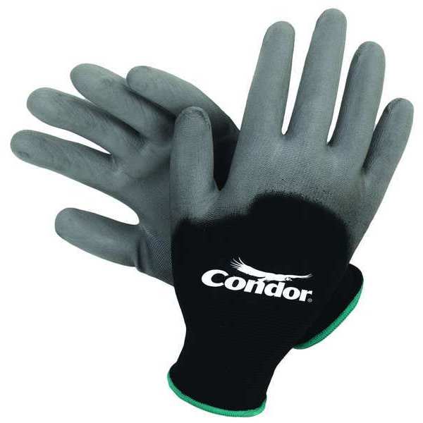 Polyurethane Coated Gloves, 3/4 Dip Coverage, Black/Gray, M, PR