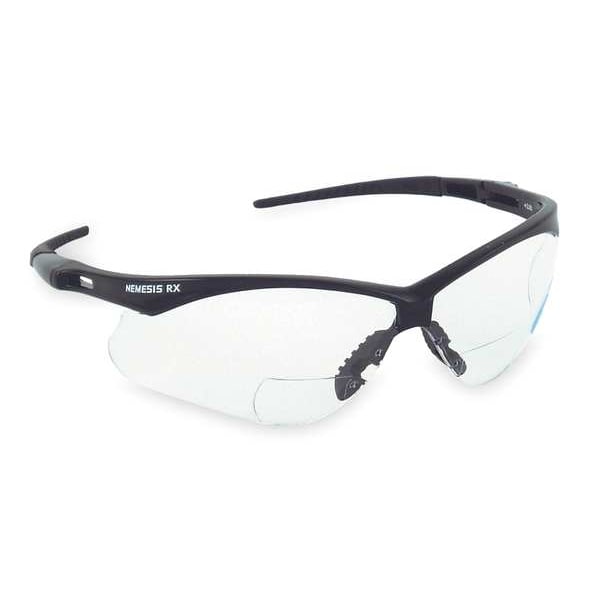 Nemesis Bifocal Safety Reading Glasses, +1.50 Diopter, Anti-Scratch, Wraparound Frame, Clear/Black