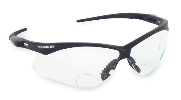 Nemesis Rx Readers Prescription Safety Glasses, Diopter Strength: +2.00, Black Frame, Clear Lens