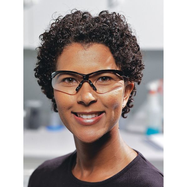 V30 Nemesis Safety Glasses, Scratch-Resistant, Wraparound, Black Half-Frame, Clear Lens