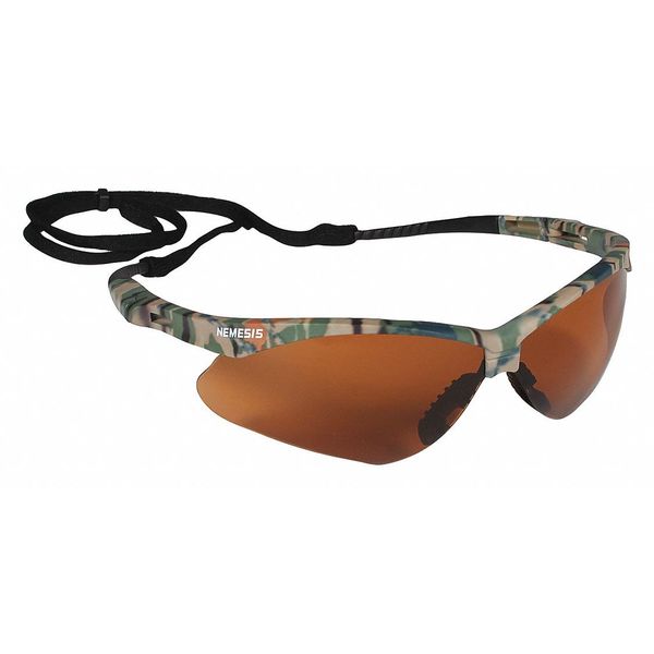 Safety Glasses, Wraparound Bronze Polycarbonate Lens, Scratch-Resistant