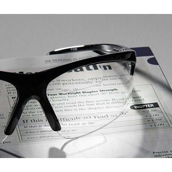 V60 30-06 Dual Readers Safety Glasses, Clear Lenses, +2.0 Diopters, Black Frame, Unisex, 1 Pair