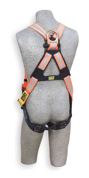 Full Body Harness, Vest Style, Universal, Polyester, High Visibility Orange