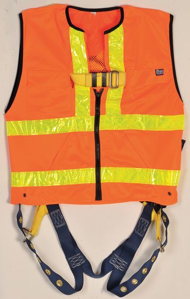 Full Body Harness, Vest Style, XL, Polyester, Yellow