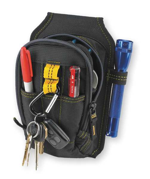 Carry-All Pouch, Polyester Fabric, 9 Pockets, Black, 7 1/2 in Height