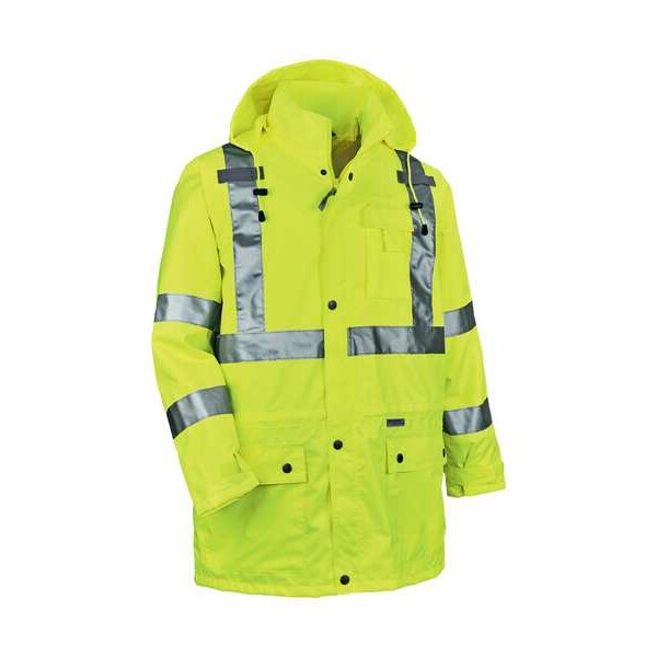 Rain Jacket w/Hood, HiVis Lime, XL