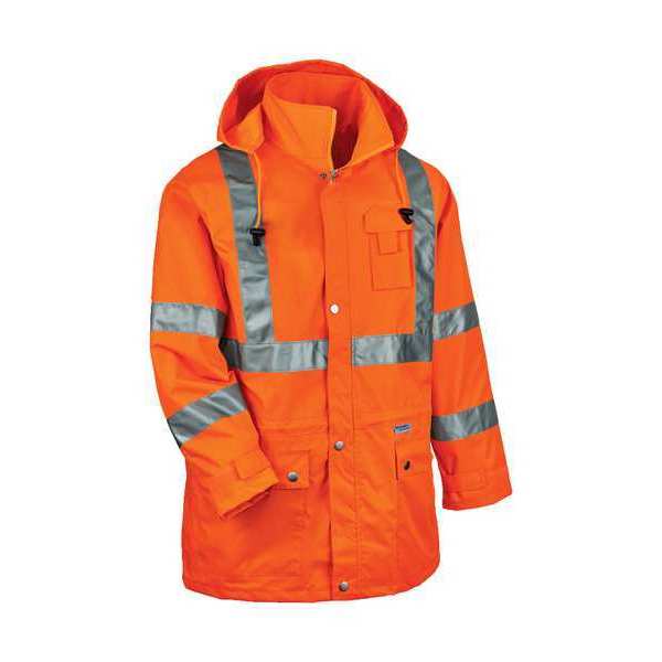 Rain Jacket w/Hood, Hi-Vis Orange, XL