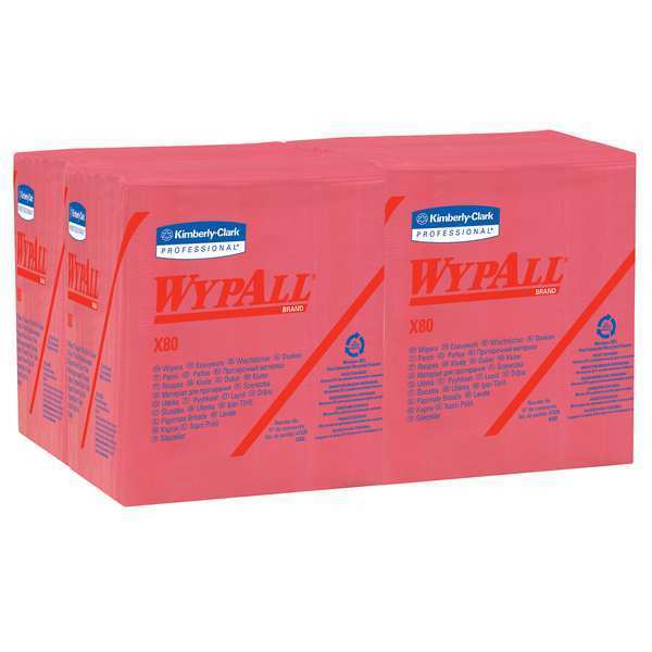 Dry Wipe, Red, 1/4 Fold Poly Wrapped, Hydroknit, Multipurpose, Industry, Rough Surface, 4 PK
