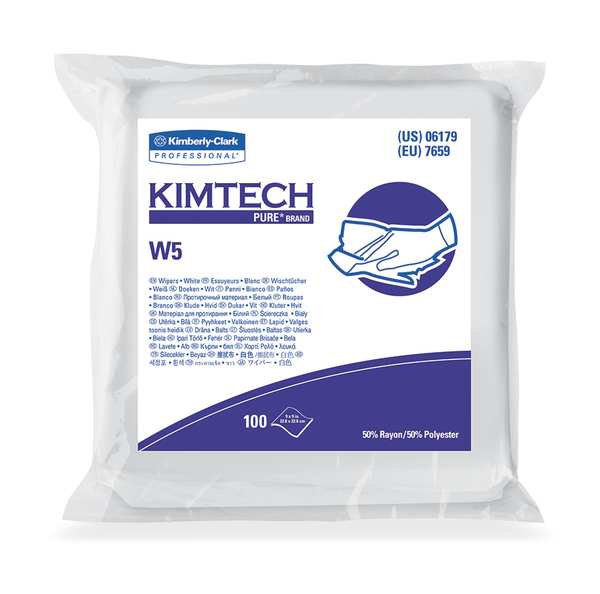 Dry Wipe, White, Soft Pack, Spunlace, Clean Rooms and Food Processing, 5 PK, 100 Wipes, 9 in x 9 in