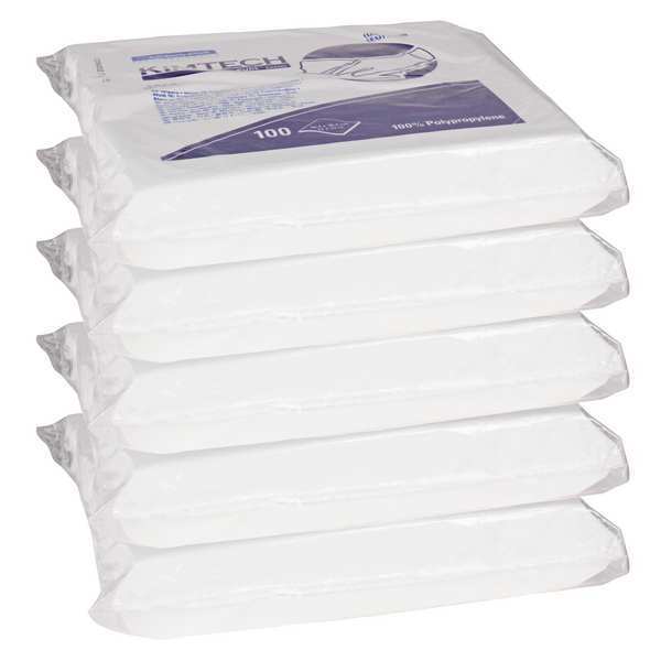 Dry Wipe, White, Soft Pack, Meltblown, Clean Rooms and Food Processing, 5 PK, 100 Wipes, Unscented