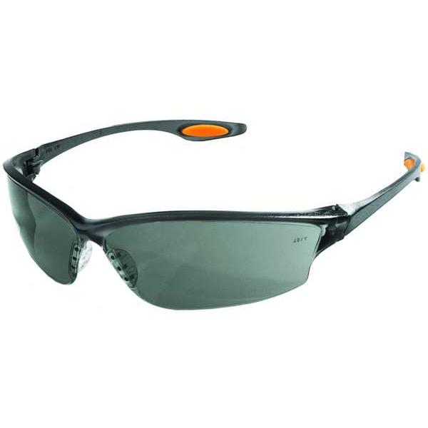 Safety Glasses, Wraparound Gray Polycarbonate Lens, Scratch-Resistant