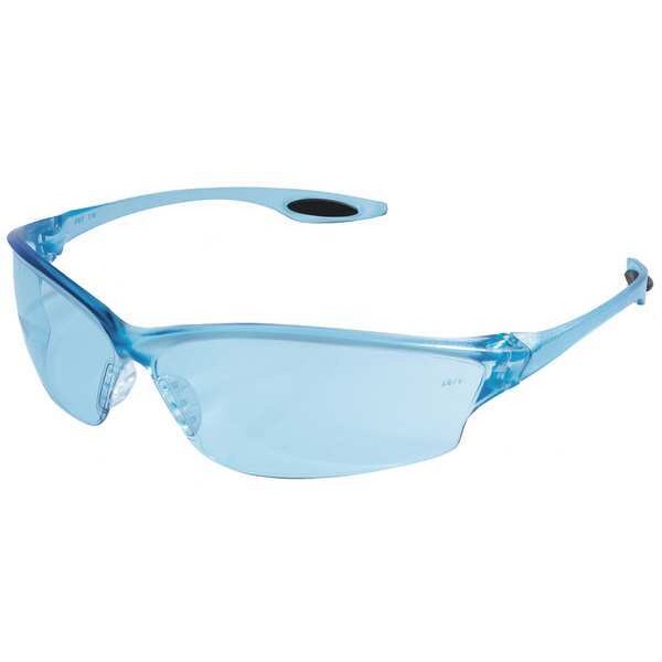 Safety Glasses, Wraparound Light Blue Polycarbonate Lens, Scratch-Resistant