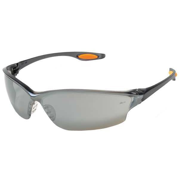 Safety Glasses, Wraparound Silver Mirror Polycarbonate Lens, Scratch-Resistant
