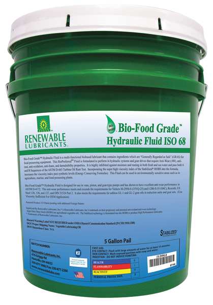 Bio-Food Grade Hydraulic Fluid, 5 gal., ISO 68
