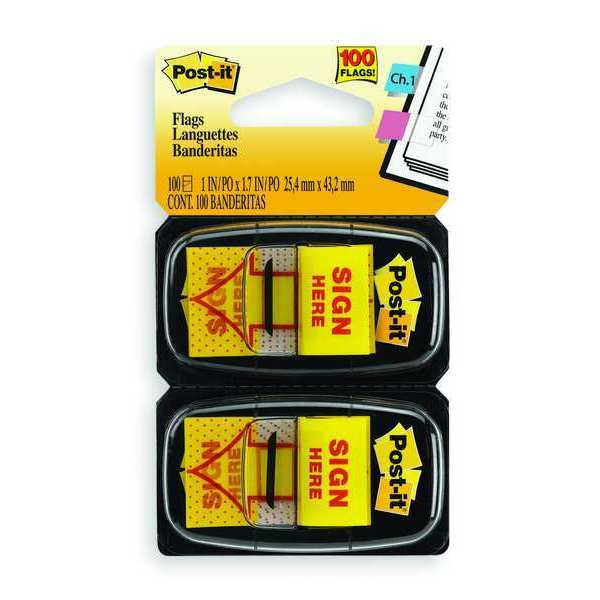 Sticky Flags, Sign Here, 1x1-3/4 In, YW, PK2