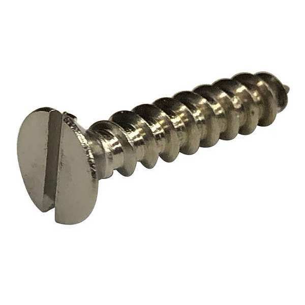 Sheet Metal Screw, #10 x 1 in, Plain 18-8 Stainless Steel Flat Head Slotted Drive, 100 PK