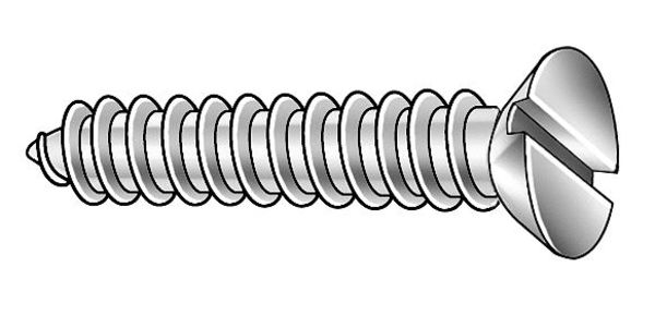 Sheet Metal Screw, #6 x 1 1/2 in, Plain Stainless Steel Flat Head Slotted Drive, 100 PK