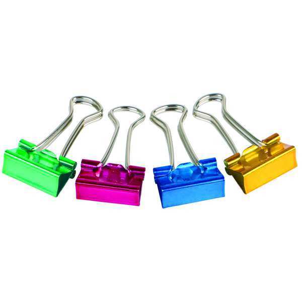 Binder Clip, 1-1/4 In, Metal, Assorted, Pk24
