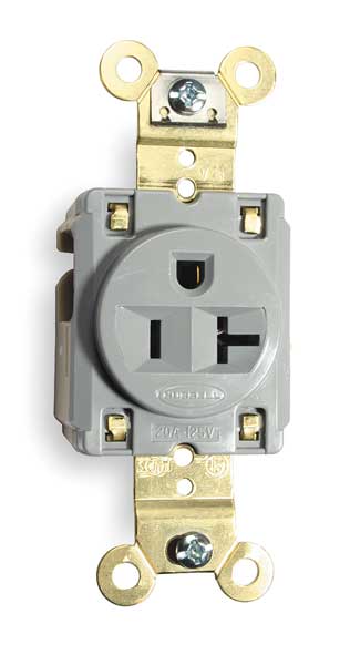 Receptacle, 20 A Amps, 125V AC, Flush Mount, Single Outlet, 5-20R, Gray