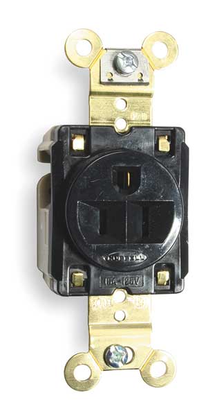 Receptacle, 15 A Amps, 125V AC, Flush Mount, Single Outlet, 5-15R, Black