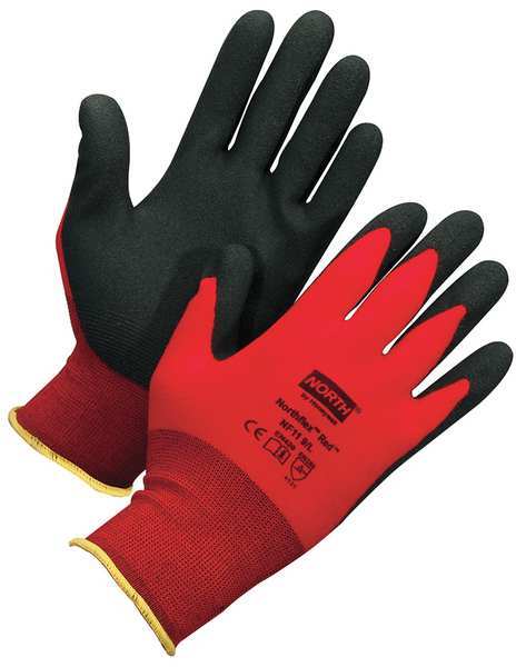 PVC Coated Gloves, Palm Coverage, Red, 2XL, PR