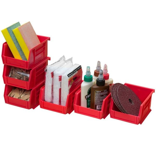 Hang & Stack Storage Bin, Red, Plastic, 5 3/8 in L x 4 1/8 in W x 3 in H, 10 lb Load Capacity