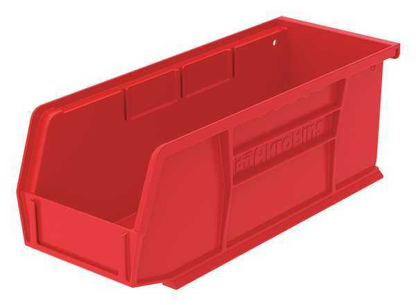 Hang & Stack Storage Bin, Red, Plastic, 7 3/8 in L x 4 1/8 in W x 3 in H, 10 lb Load Capacity