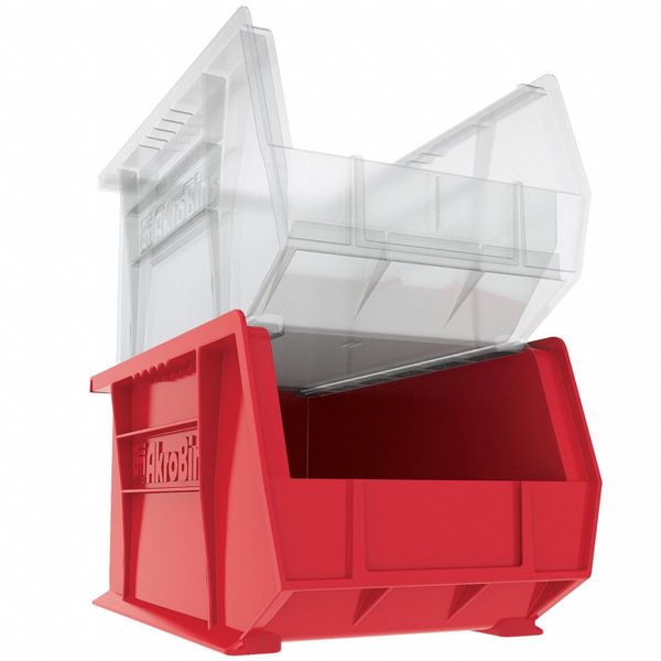 Hang & Stack Storage Bin, Clear, Plastic, 14 3/4 in L x 8 1/4 in W x 7 in H, 60 lb Load Capacity