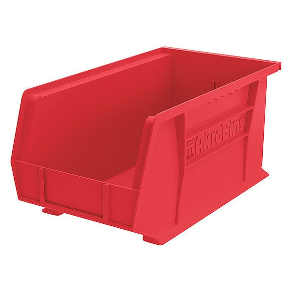 Hang & Stack Storage Bin, Red, Plastic, 14 3/4 in L x 8 1/4 in W x 7 in H, 60 lb Load Capacity
