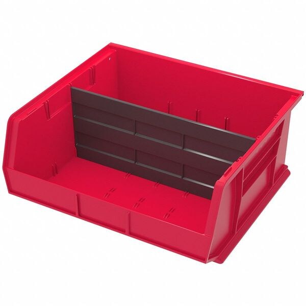 Hang & Stack Storage Bin, Red, Plastic, 14 3/4 in L x 16 1/2 in W x 7 in H, 75 lb Load Capacity