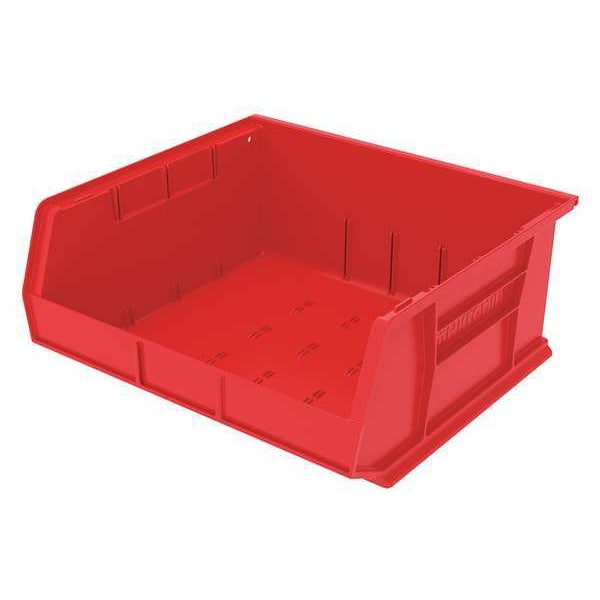 Hang & Stack Storage Bin, Red, Plastic, 14 3/4 in L x 16 1/2 in W x 7 in H, 75 lb Load Capacity