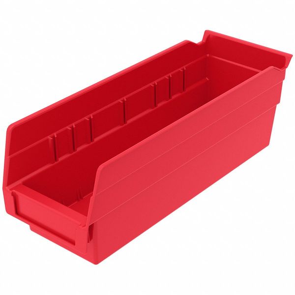 Nestable Shelf Storage Bin, Label Holders, 7 Divider Slots, Red, 11 5/8 in L x 4 1/8 in W x 4 in H