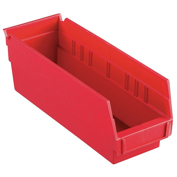 Nestable Shelf Storage Bin, Label Holders, 7 Divider Slots, Red, 11 5/8 in L x 4 1/8 in W x 4 in H