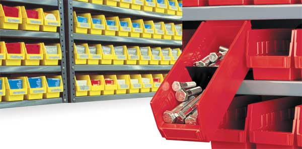 Shelf Storage Bin, Red, Plastic, 17 7/8 in L x 4 1/8 in W x 4 in H, 15 lb Load Capacity