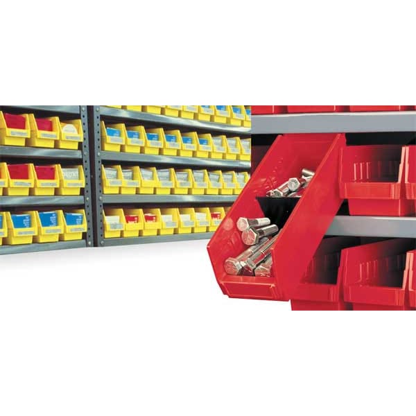 Shelf Storage Bin, Red, Plastic, 23 5/8 in L x 4 1/8 in W x 4 in H, 20 lb Load Capacity