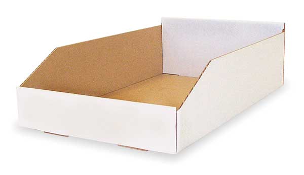 Corrugated Shelf Bin, White, Cardboard, 17 in L x 10 1/4 in W x 4 3/4 in H