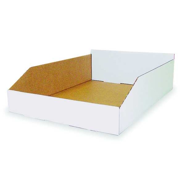Corrugated Shelf Bin, White, Cardboard, 17 in L x 12 1/4 in W x 4 3/4 in H