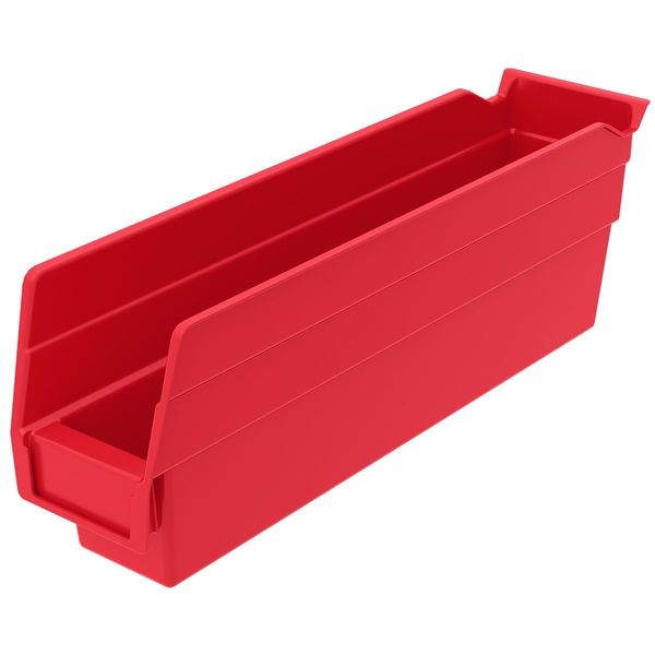 Shelf Storage Bin, Red, Plastic, 11 5/8 in L x 2 3/4 in W x 4 in H, 7 lb Load Capacity