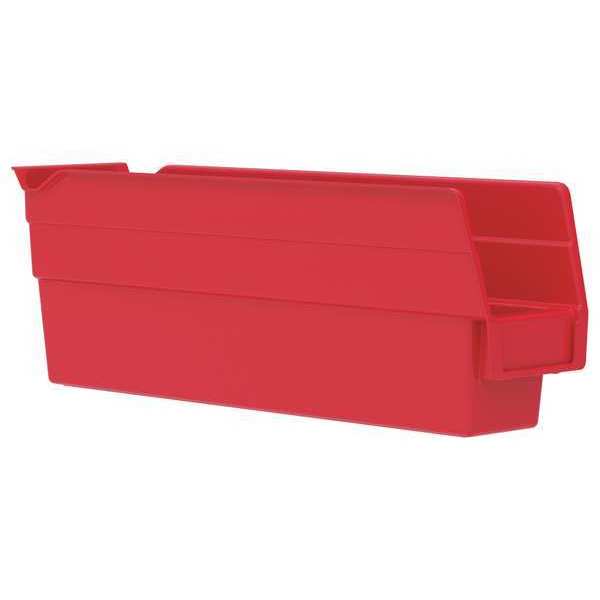 Shelf Storage Bin, Red, Plastic, 11 5/8 in L x 2 3/4 in W x 4 in H, 7 lb Load Capacity