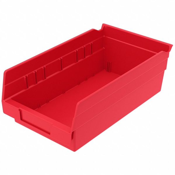 Shelf Storage Bin, Red, Plastic, 11 5/8 in L x 6 5/8 in W x 4 in H, 15 lb Load Capacity