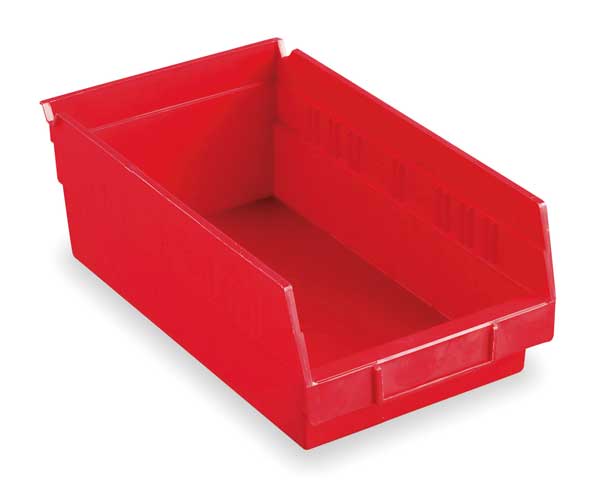Shelf Storage Bin, Red, Plastic, 11 5/8 in L x 6 5/8 in W x 4 in H, 15 lb Load Capacity