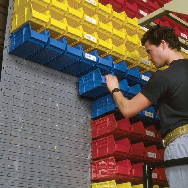 Hang & Stack Storage Bin, Blue, Plastic, 10 7/8 in L x 5 1/2 in W x 5 in H, 30 lb Load Capacity