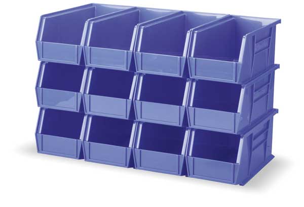 Hang & Stack Storage Bin, Blue, Plastic, 10 7/8 in L x 5 1/2 in W x 5 in H, 30 lb Load Capacity