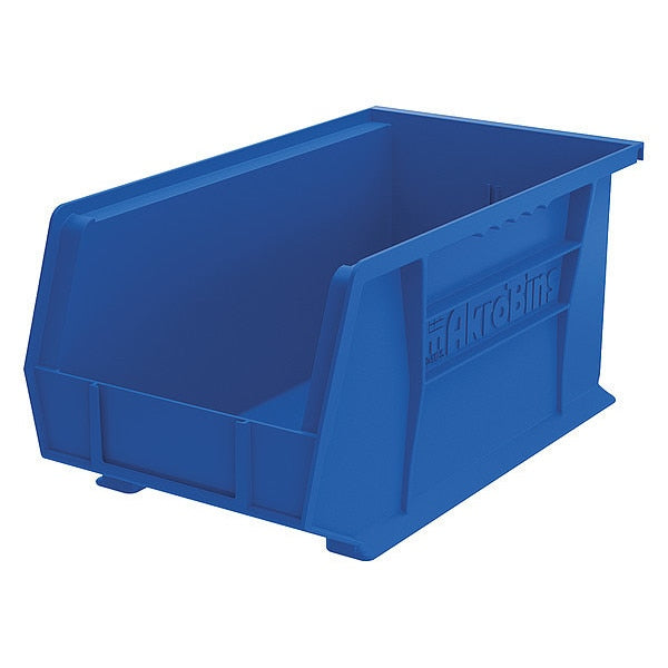 Hang & Stack Storage Bin, Blue, Plastic, 14 3/4 in L x 8 1/4 in W x 7 in H, 60 lb Load Capacity